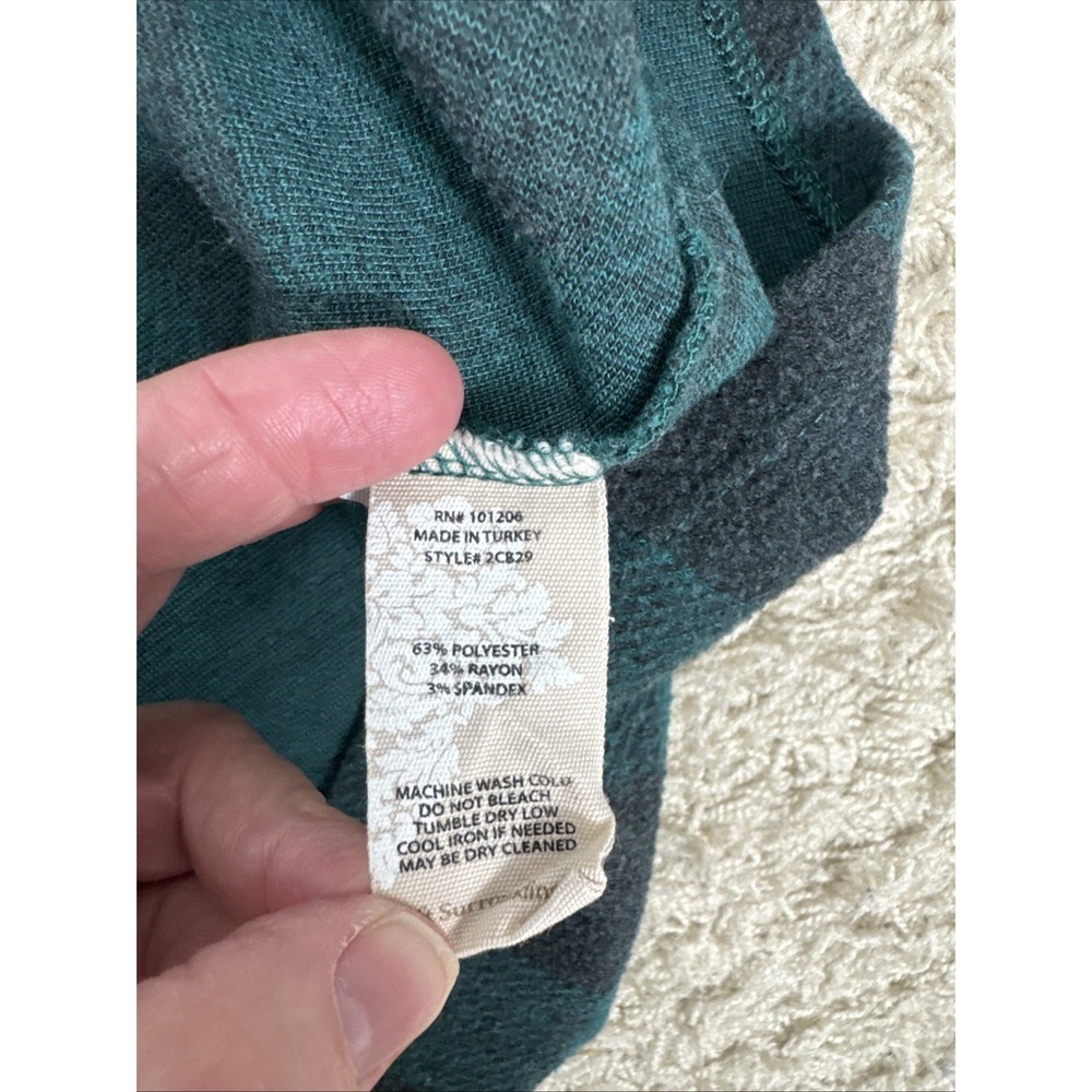 Soft Surroundings Teal Buffalo Check Henley Tunic Top Shirt M Roll Tab Sleeves - Picture 9 of 9